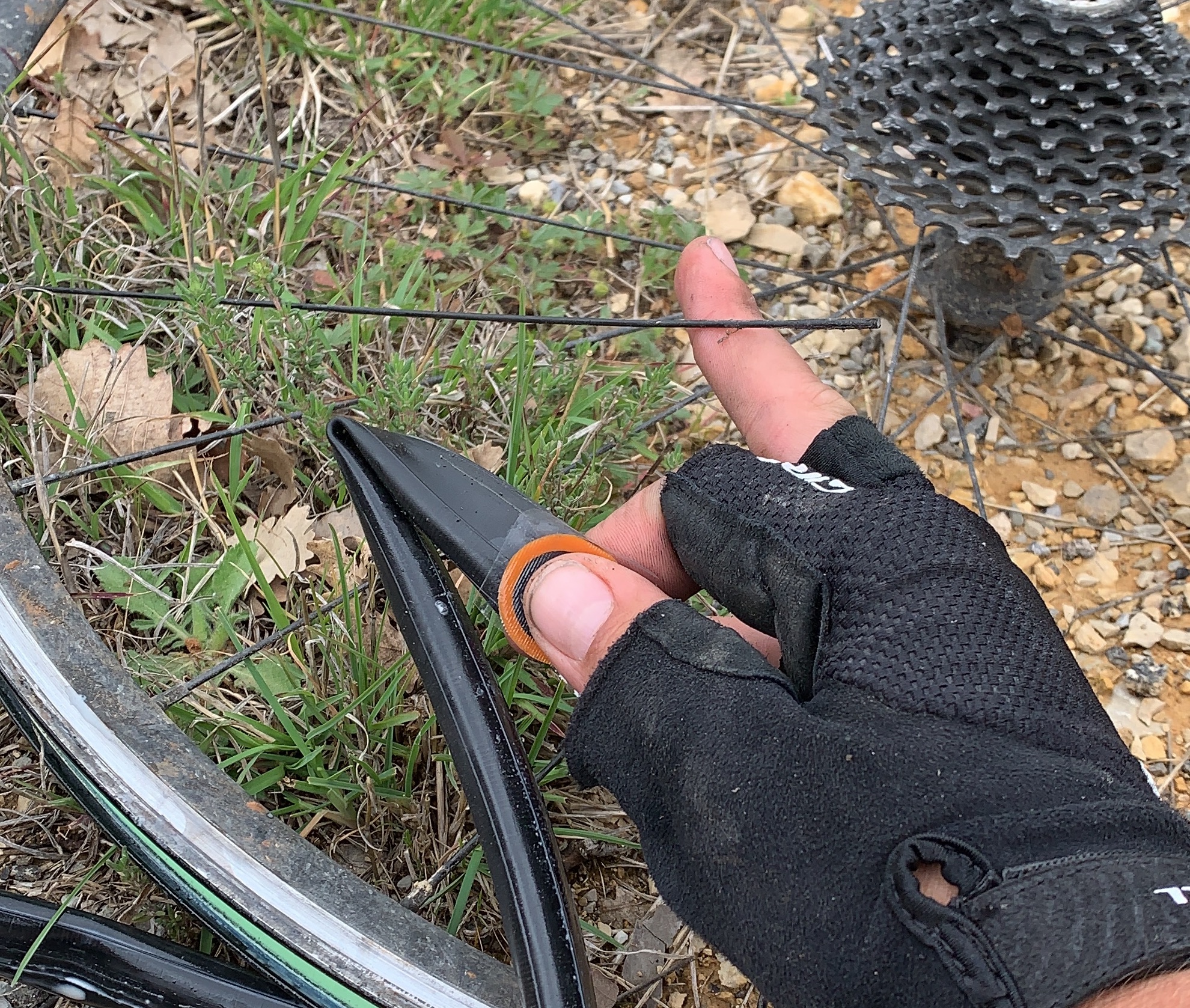 Patching a tube and duct-taping a spoke