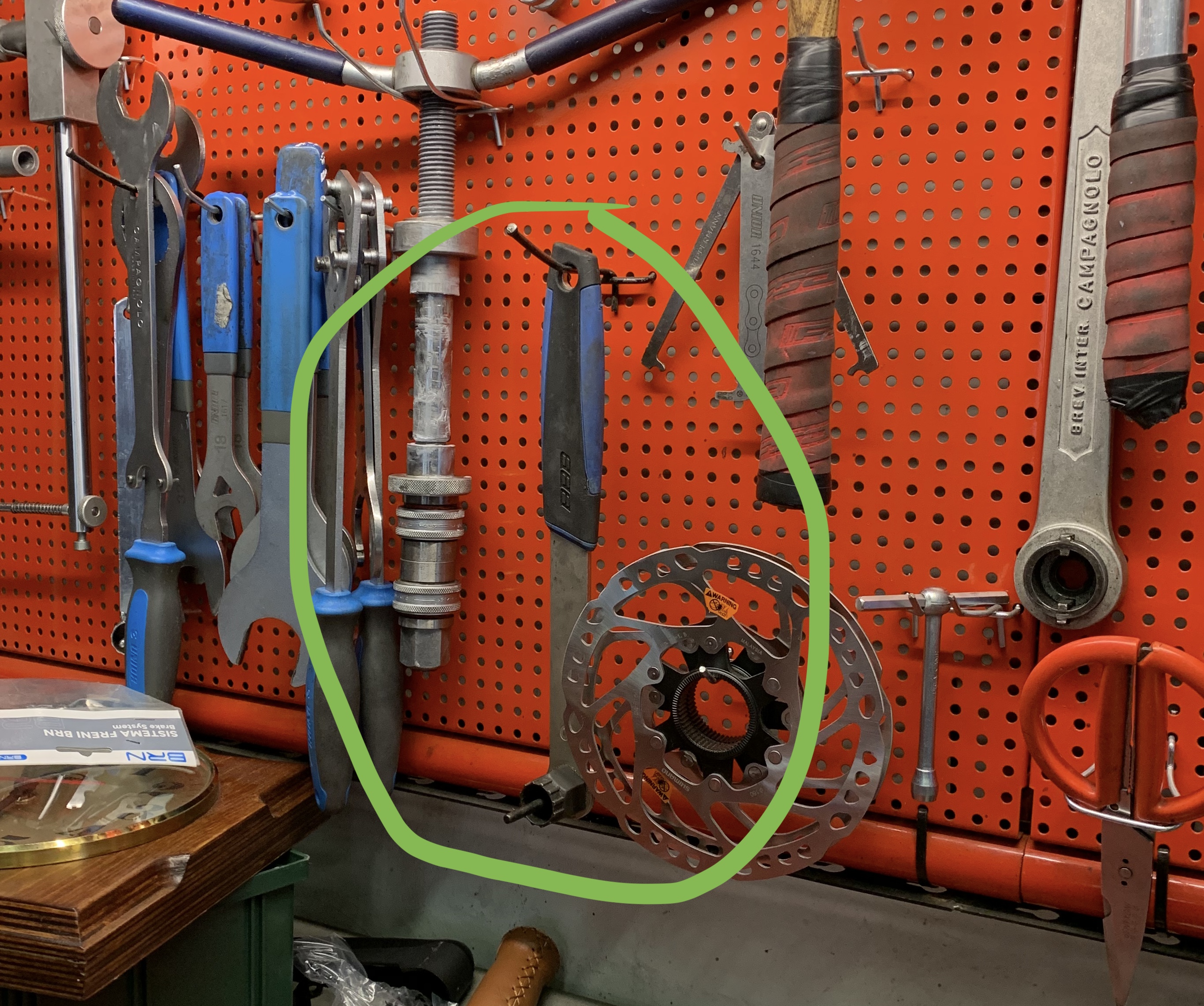 Big ass heavy tool hanging on pegboard