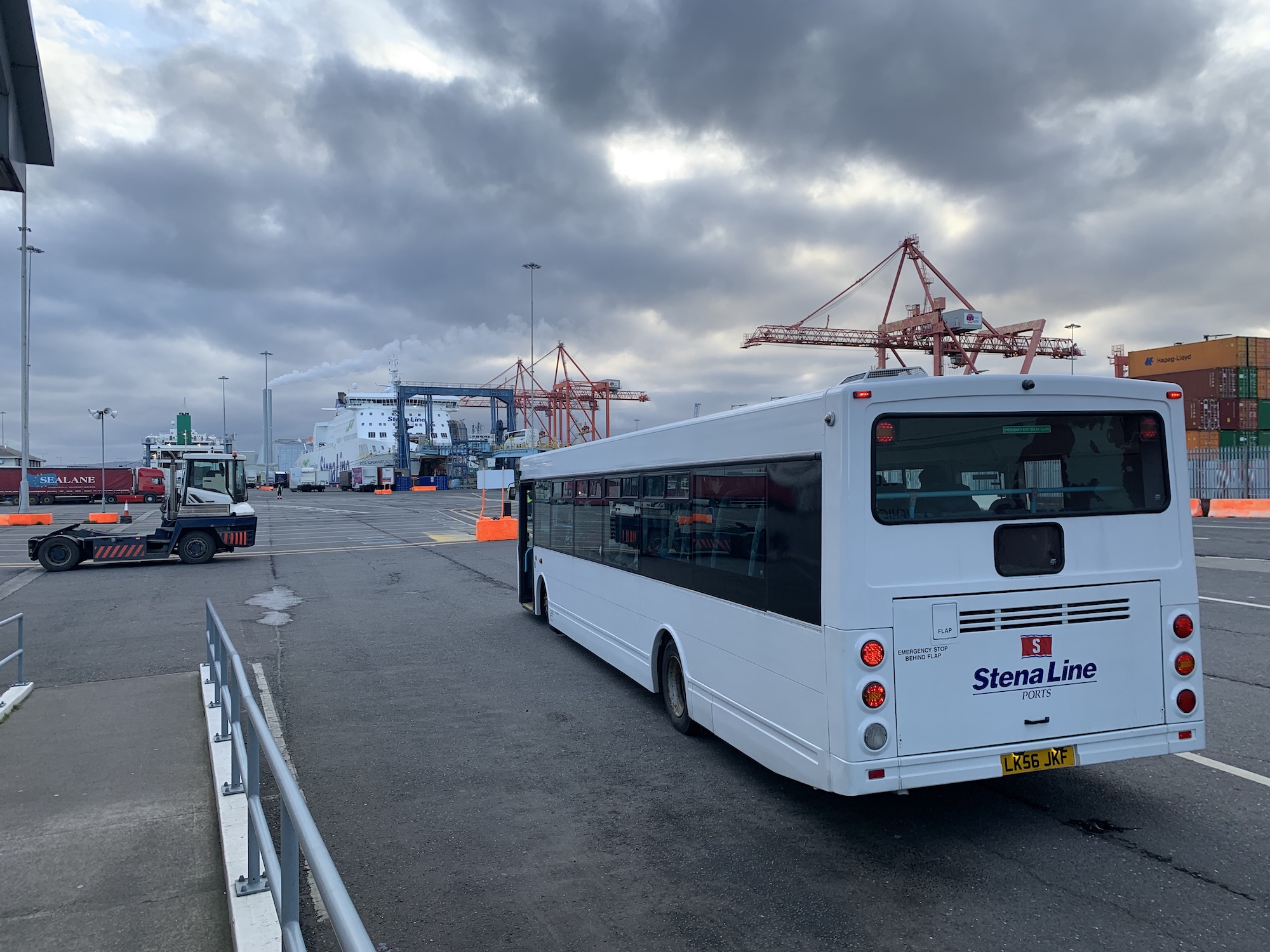A whole bus to help 27 pedestrians and 3 cyclists get 200 meters onto the boat