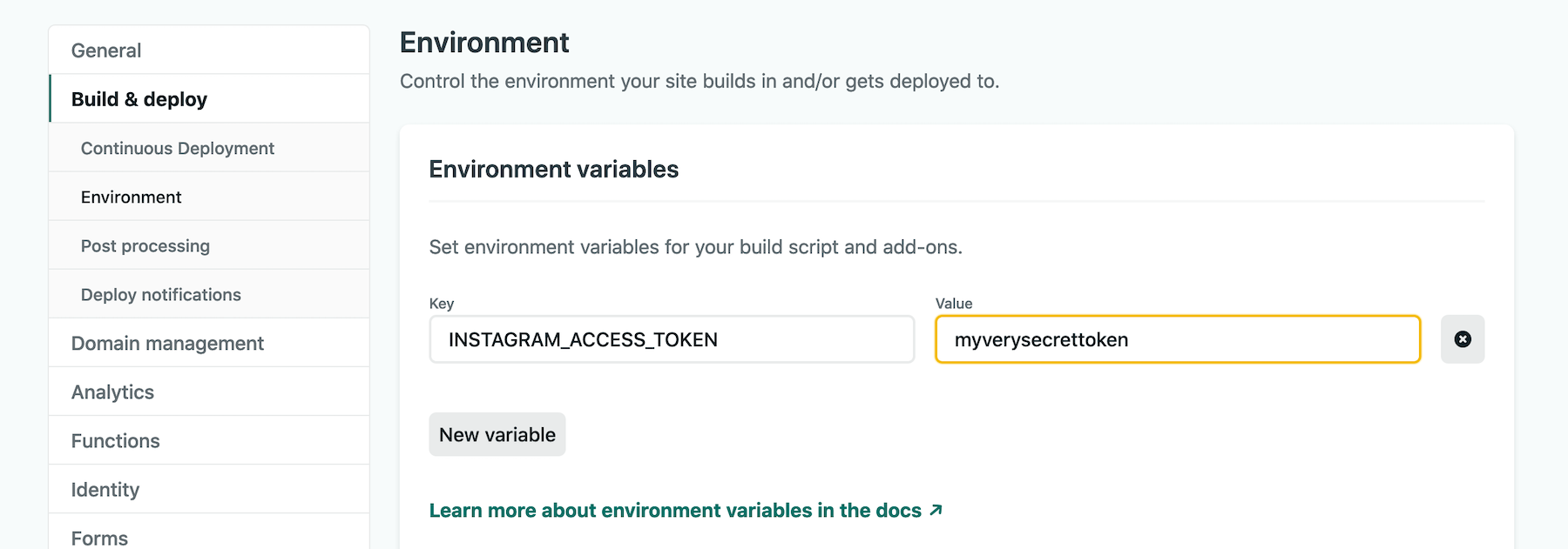 Going to Netlify, Settings, Build & Deploy, then Environment and adding the token.